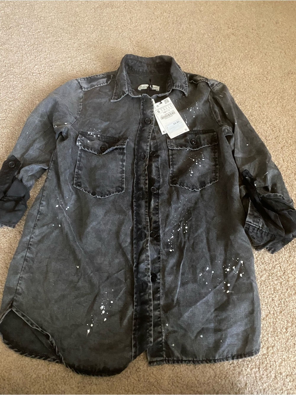 NWT Zara Woman Premium Denim Paint Splatter Shirt S